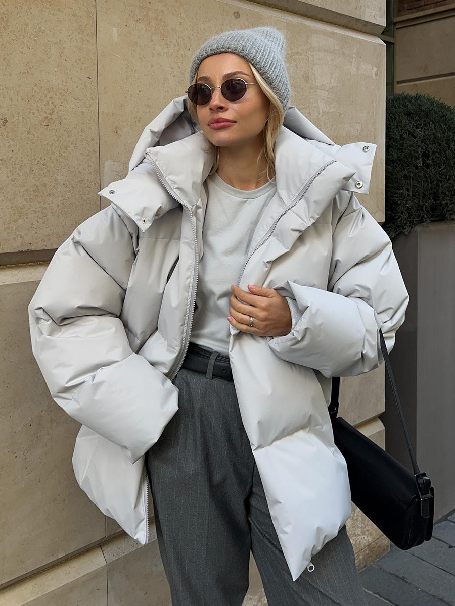 Fashion Coat with Removable Hood Cotton Jacket Winter Warm Windproof Loose Cotton Jacket Loose Parka Outerwear Clothing