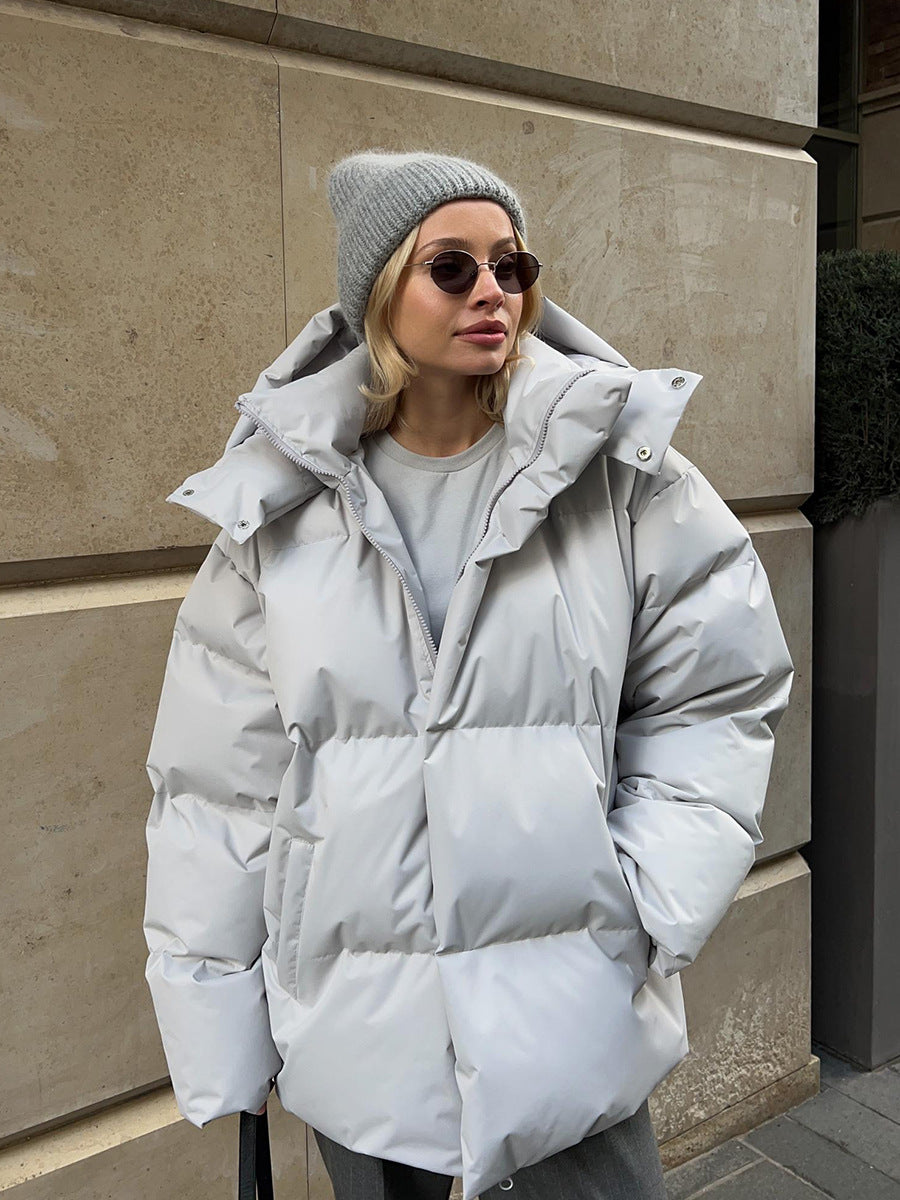 Fashion Coat with Removable Hood Cotton Jacket Winter Warm Windproof Loose Cotton Jacket Loose Parka Outerwear Clothing