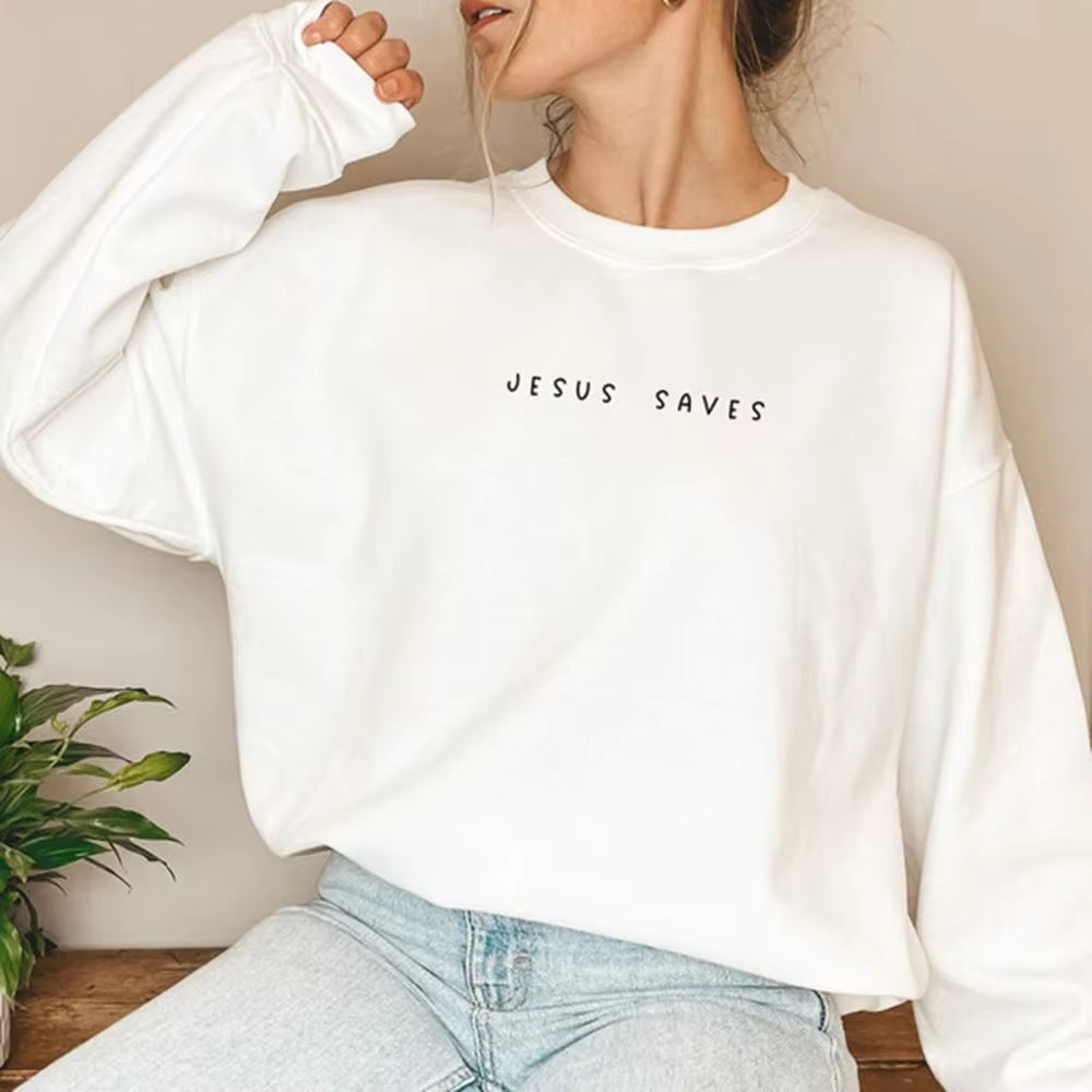 Jesus Saves Sweatshirt Christian Sweatshirts Faith Top Jesus Hoodie Bible Verses Crewneck Sweatshirt Women Graphic Pullover Tops