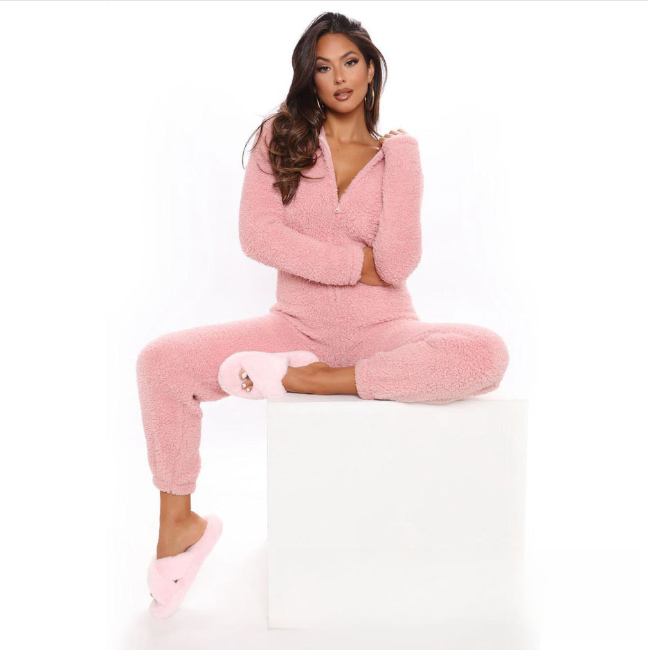 Women'S Autumn and Winter Plush One-Piece Pajamas