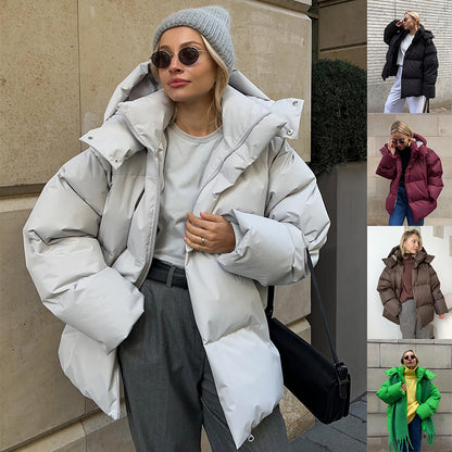 Fashion Coat with Removable Hood Cotton Jacket Winter Warm Windproof Loose Cotton Jacket Loose Parka Outerwear Clothing