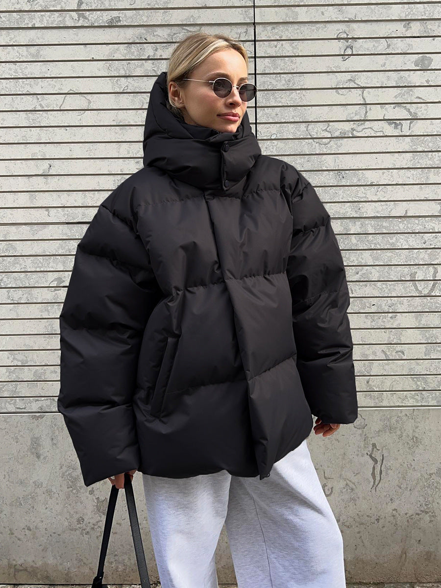 Fashion Coat with Removable Hood Cotton Jacket Winter Warm Windproof Loose Cotton Jacket Loose Parka Outerwear Clothing