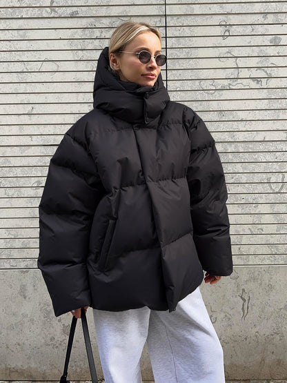 Fashion Coat with Removable Hood Cotton Jacket Winter Warm Windproof Loose Cotton Jacket Loose Parka Outerwear Clothing