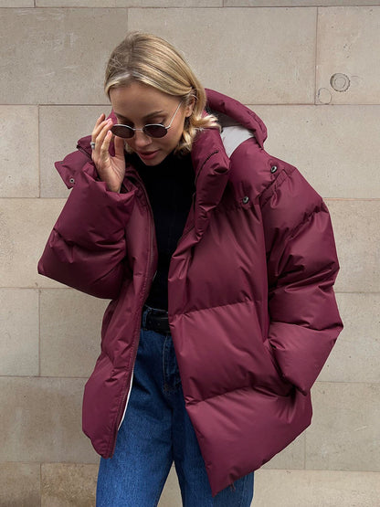 Fashion Coat with Removable Hood Cotton Jacket Winter Warm Windproof Loose Cotton Jacket Loose Parka Outerwear Clothing